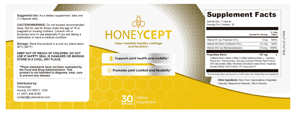 HoneyCept supplement facts label
